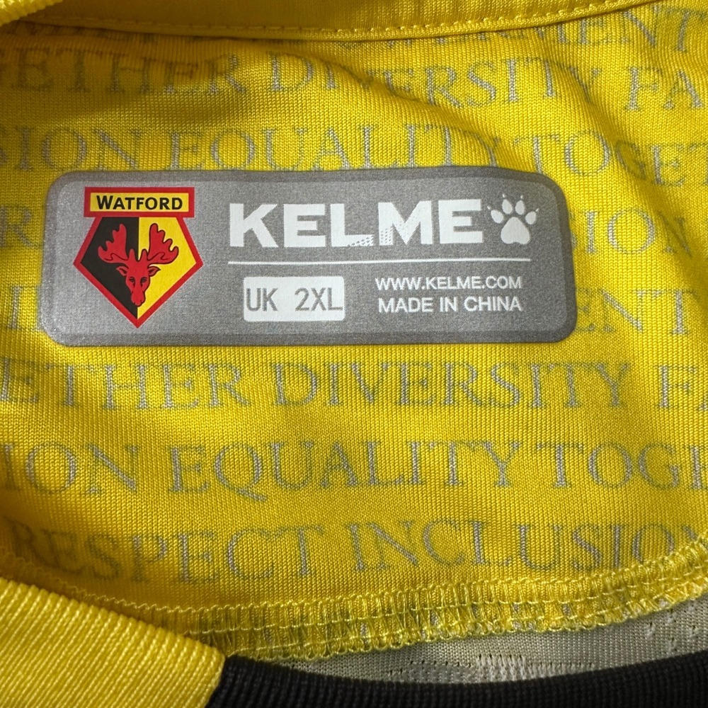Kelme Watford FC Soccer Jersey 2023 2024 Home Mens 2XL Yellow Black MrQ Corpay - Picture 7 of 12